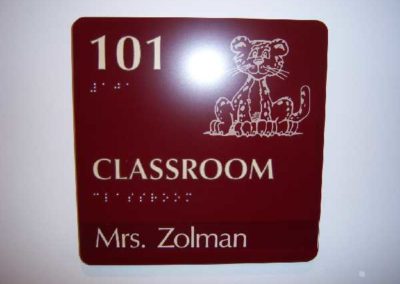 ADA/Braille School room identification with custom colors